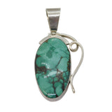 Large Sterling Silver Studio Turquoise Modernist Drop Pendant Vintage c1970