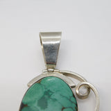 Large Sterling Silver Studio Turquoise Modernist Drop Pendant Vintage c1970