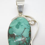 Large Sterling Silver Studio Turquoise Modernist Drop Pendant Vintage c1970
