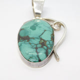 Large Sterling Silver Studio Turquoise Modernist Drop Pendant Vintage c1970
