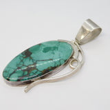 Large Sterling Silver Studio Turquoise Modernist Drop Pendant Vintage c1970