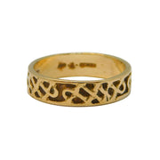 Cymru Welsh 9ct Yellow Gold Knot Pattern Band Ring Vintage c1970 London