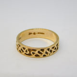 Cymru Welsh 9ct Yellow Gold Knot Pattern Band Ring Vintage c1970 London