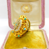 Victorian 18ct Gold, Turquoise, Pearl & Chalcedony Starburst Dress Ring Antique
