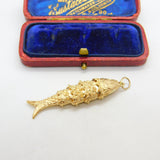 Large 9ct Yellow Gold Articulated Flapping Fish Charm Pendant 1977 London