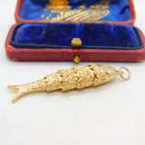 Large 9ct Yellow Gold Articulated Flapping Fish Charm Pendant 1977 London