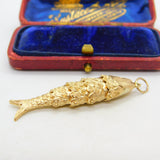 Large 9ct Yellow Gold Articulated Flapping Fish Charm Pendant 1977 London
