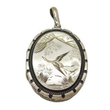 Victorian Large Sterling Silver Aesthetic Bird Sweetheart Locket Antique c1880
