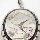 Victorian Large Sterling Silver Aesthetic Bird Sweetheart Locket Antique c1880