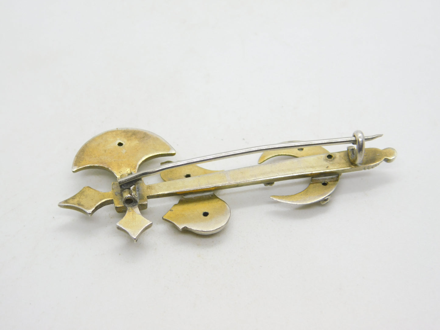 Victorian Scottish Sterling Silver Gilt Turquoise Set Knight & Axe Brooch c1850