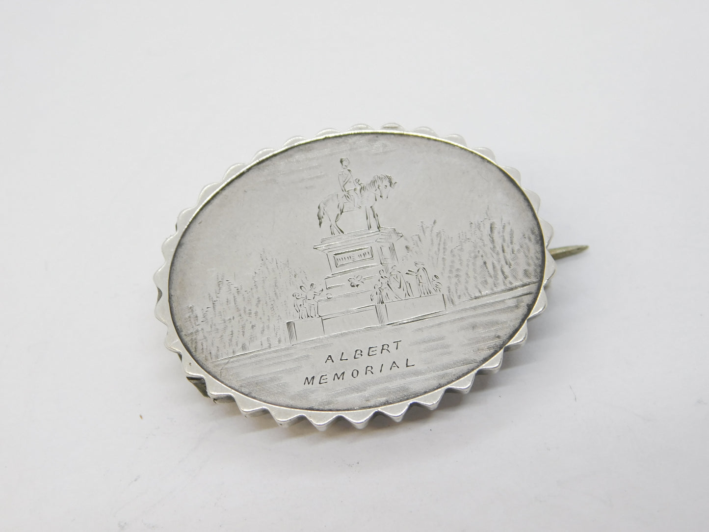 Victorian Sterling Silver Albert Memorial Souvenir Brooch Antique c1880
