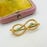Victorian 15ct Gold & Turquoise Lovers Knot Sweetheart Brooch Antique c1880