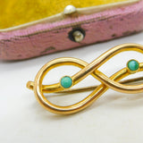 Victorian 15ct Gold & Turquoise Lovers Knot Sweetheart Brooch Antique c1880
