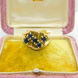 14ct Yellow Gold & Sapphire Set Floral Spray Dress Ring Antique c1930 Art Deco