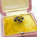 14ct Yellow Gold & Sapphire Set Floral Spray Dress Ring Antique c1930 Art Deco