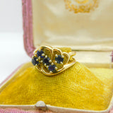 14ct Yellow Gold & Sapphire Set Floral Spray Dress Ring Antique c1930 Art Deco