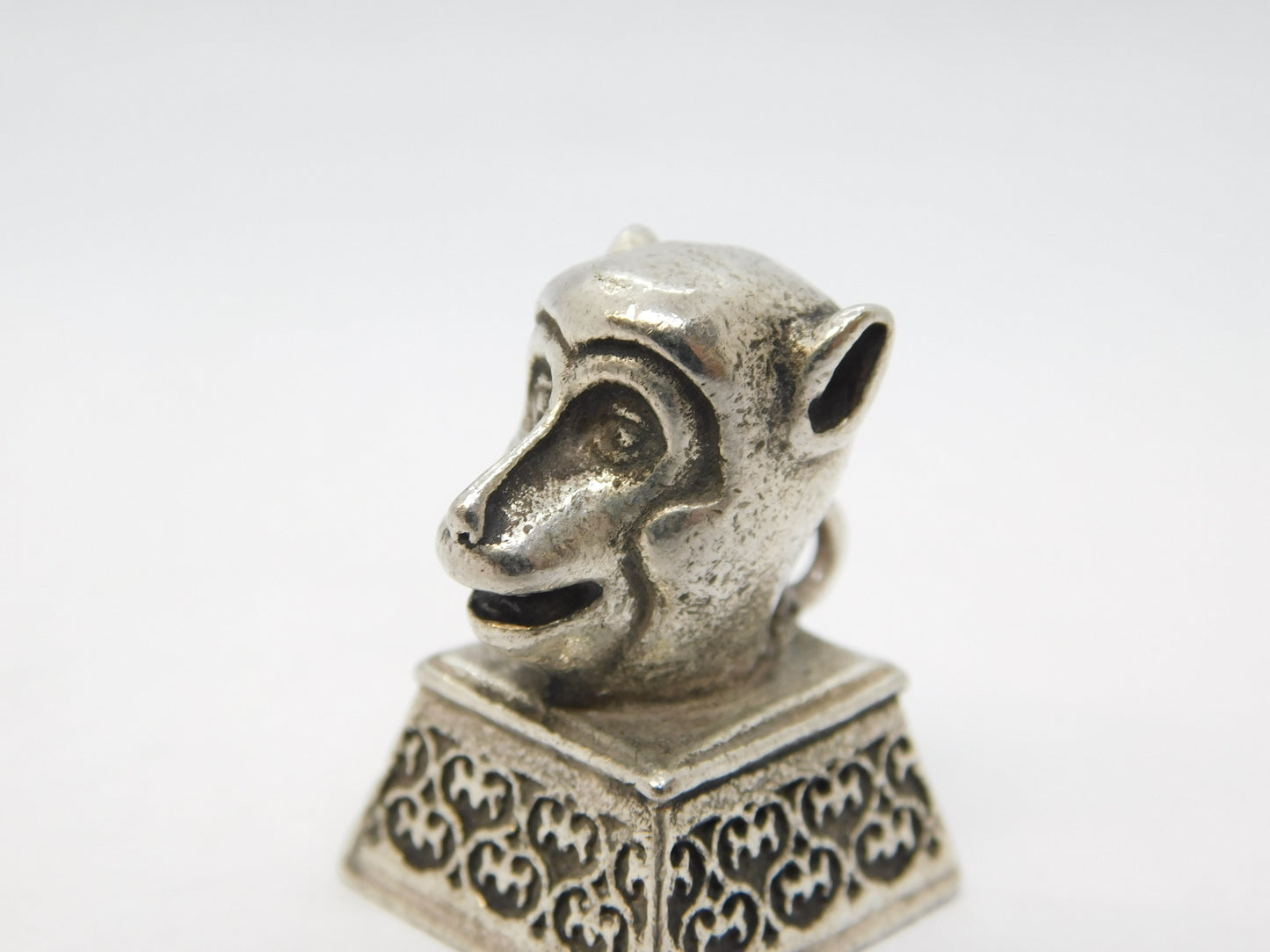 20th Century Chinese White Metal Year of the Monkey Seal Fob Pendant Antique