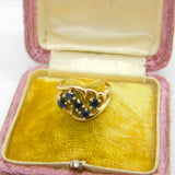 14ct Yellow Gold & Sapphire Set Floral Spray Dress Ring Antique c1930 Art Deco