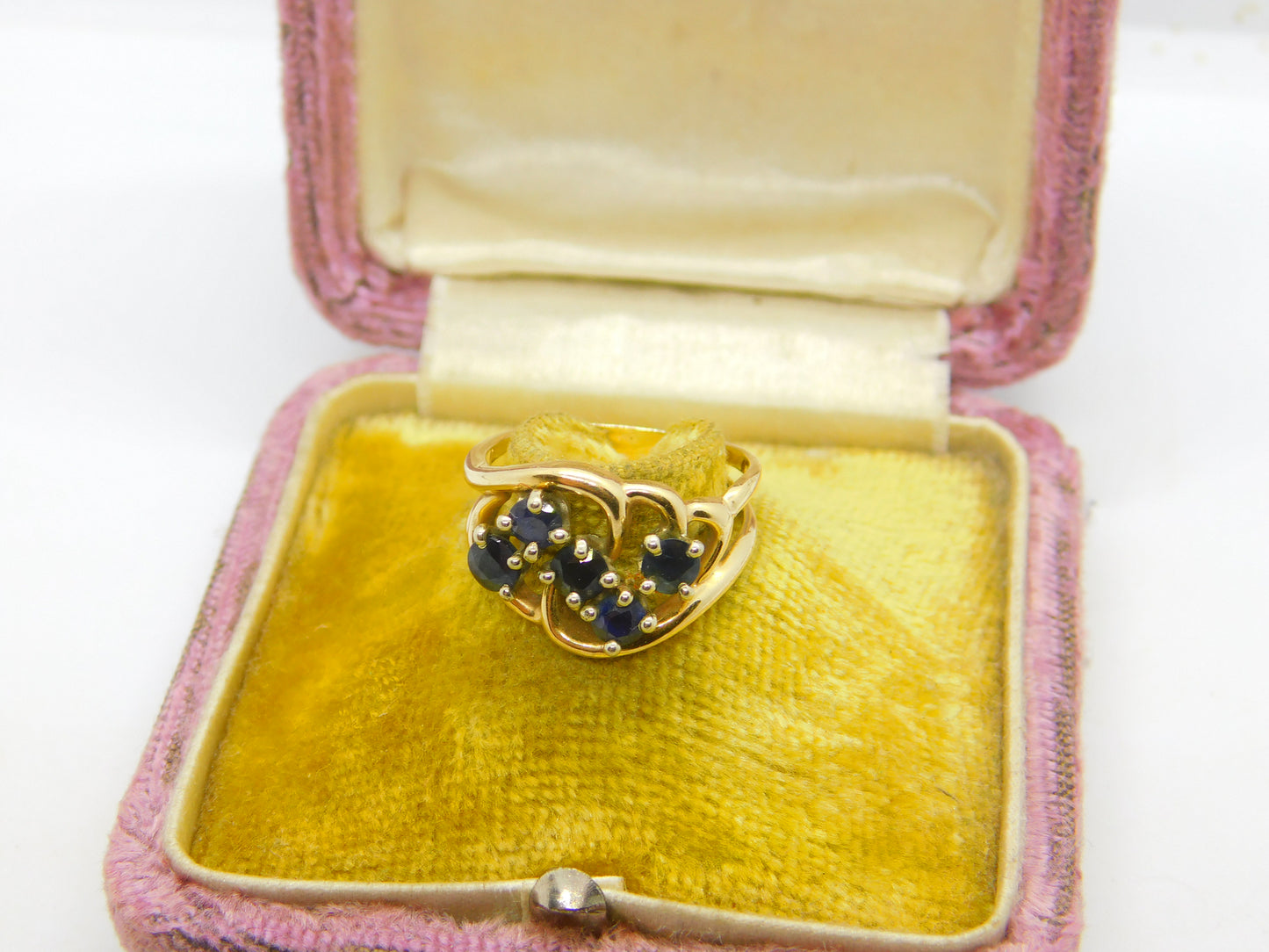 14ct Yellow Gold & Sapphire Set Floral Spray Dress Ring Antique c1930 Art Deco