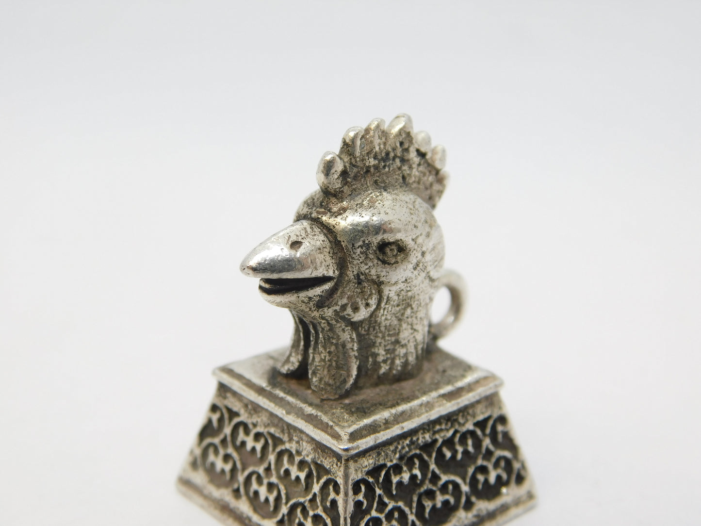 20th Century Chinese White Metal Year of the Rooster Fob Pendant Antique