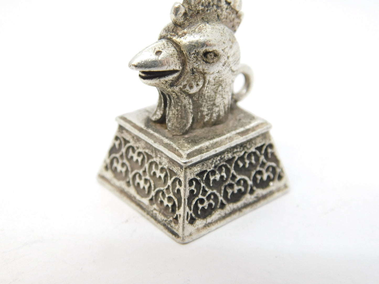 20th Century Chinese White Metal Year of the Rooster Fob Pendant Antique