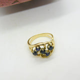 14ct Yellow Gold & Sapphire Set Floral Spray Dress Ring Antique c1930 Art Deco
