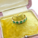 14ct Yellow Gold, Natural Emerald & Diamond Half Eternity Ring Vintage c1970