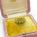 14ct Yellow Gold, Natural Emerald & Diamond Half Eternity Ring Vintage c1970
