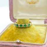 14ct Yellow Gold, Natural Emerald & Diamond Half Eternity Ring Vintage c1970