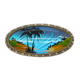 TLM Sterling Silver Morpho Butterfly Wing Set Island Scene Brooch Antique c1930
