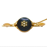 Victorian 9ct Yellow Gold, Onyx, Seed Pearl Mourning Brooch Antique c1890