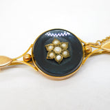 Victorian 9ct Yellow Gold, Onyx, Seed Pearl Mourning Brooch Antique c1890