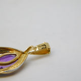 9ct Yellow Gold, Amethyst & Diamond Set Drop Pendant Vintage c1980