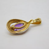 9ct Yellow Gold, Amethyst & Diamond Set Drop Pendant Vintage c1980