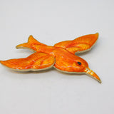 Scandinavian Sterling Silver Orange Enamel Bird Brooch Pin Antique c1920