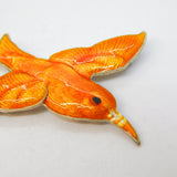Scandinavian Sterling Silver Orange Enamel Bird Brooch Pin Antique c1920