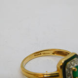 14ct Gold, Enamel, Diamond & Emerald Art Deco Style Ring Vintage 1996 London