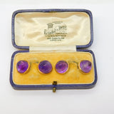 Boxed Victorian Pair of 15ct Rose Gold Conical-Cut Amethyst Gents Cufflinks Antique c1880s