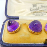Boxed Victorian Pair of 15ct Rose Gold Conical-Cut Amethyst Gents Cufflinks Antique c1880s