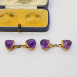 Boxed Victorian Pair of 15ct Rose Gold Conical-Cut Amethyst Gents Cufflinks Antique c1880s