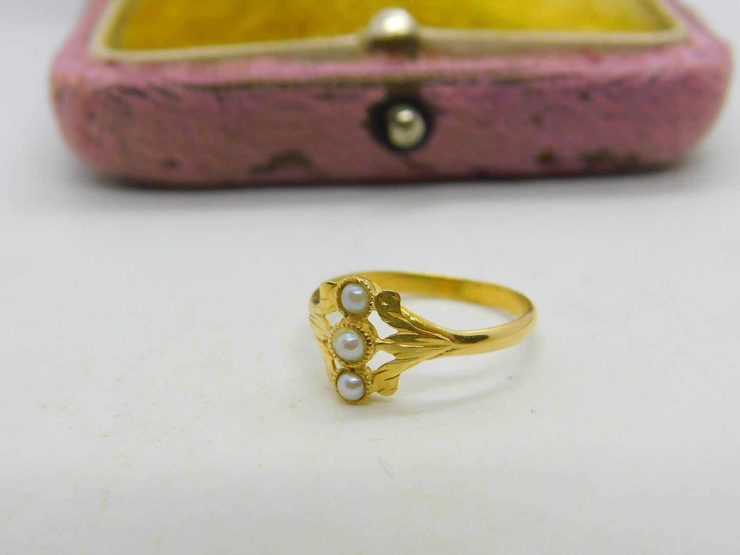 Victorian French 18ct Yellow Gold & Pearl Set Small Dress Ring Antique c1840