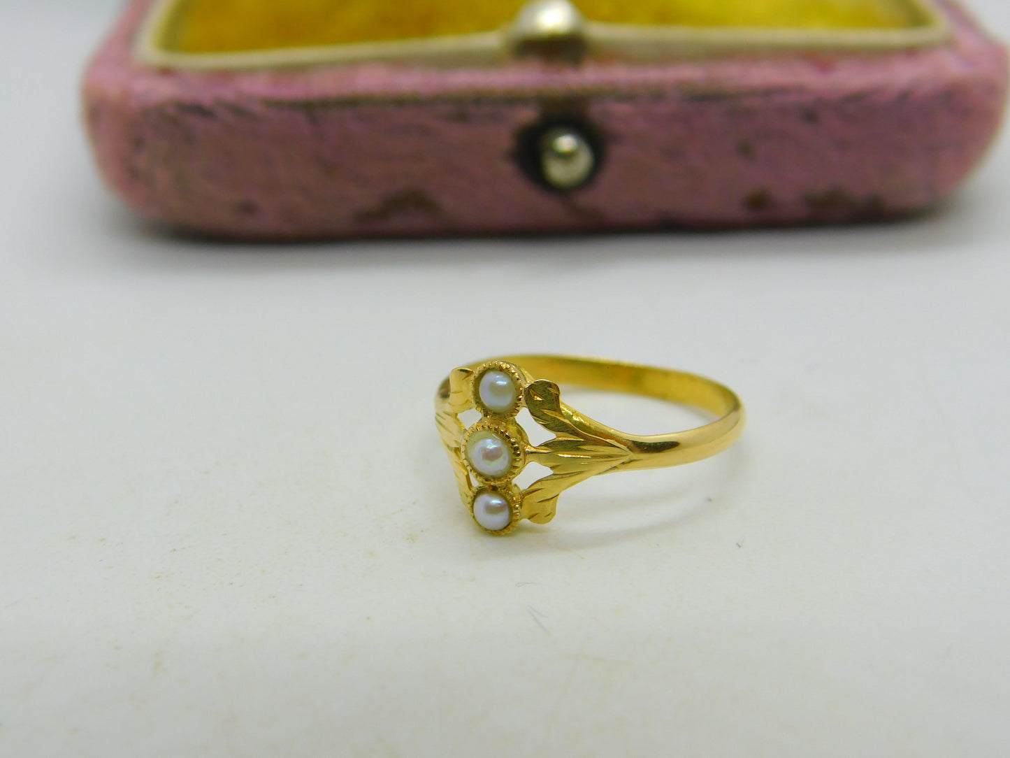Victorian French 18ct Yellow Gold & Pearl Set Small Dress Ring Antique c1840