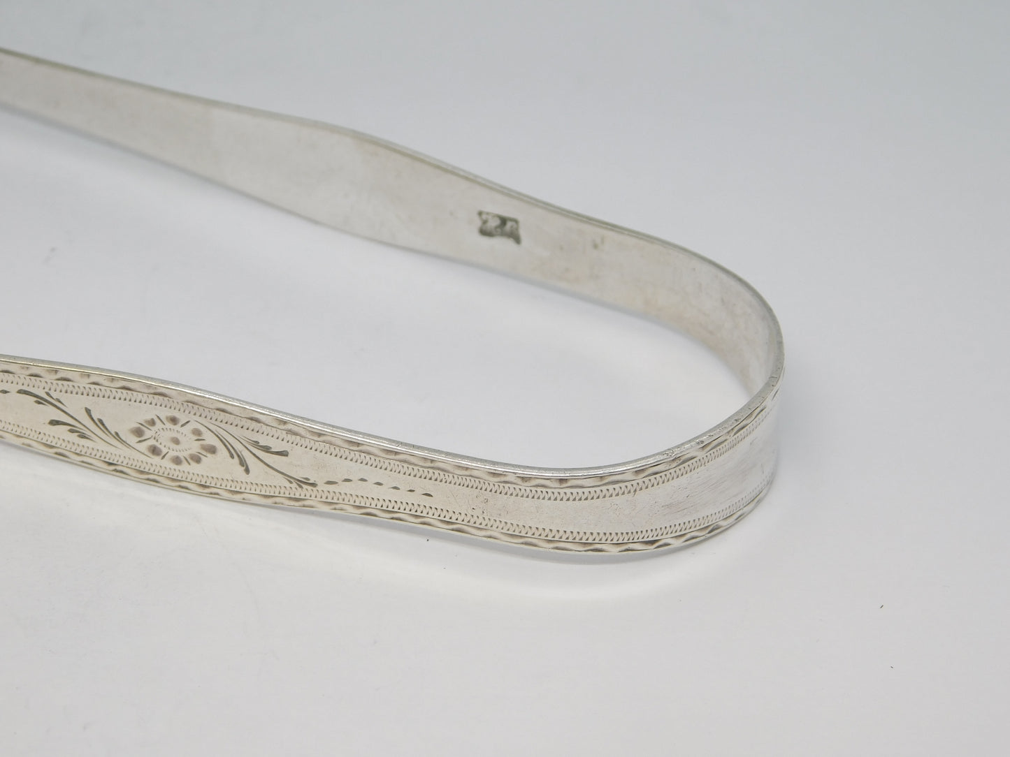 George III Hester Bateman Sterling Silver Bright Cut Sugar Tongs Antique c1770