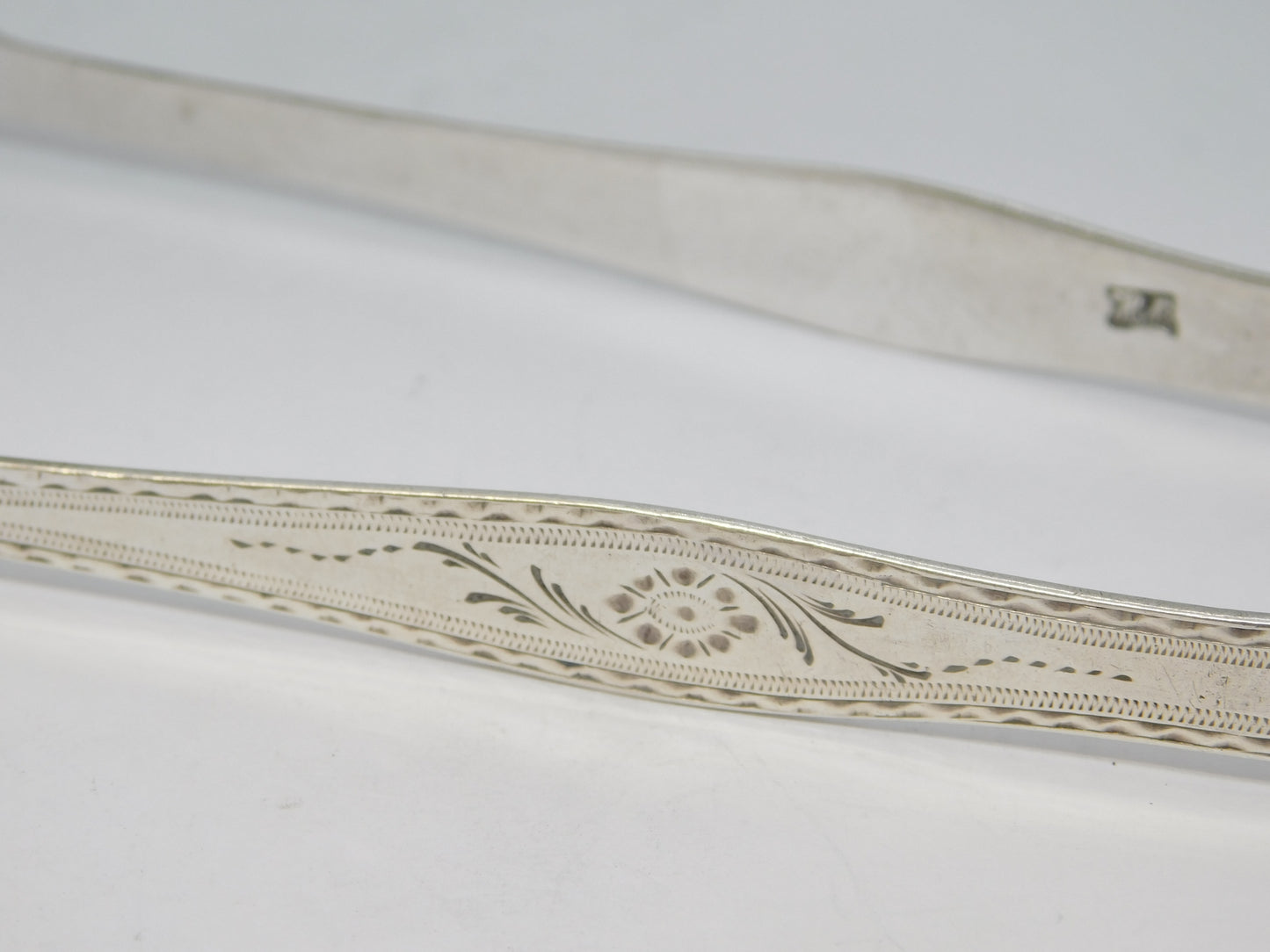 George III Hester Bateman Sterling Silver Bright Cut Sugar Tongs Antique c1770