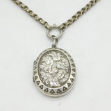 Victorian Sterling Silver Ivy Leaf Pattern Locket Necklace Antique c1880