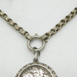 Victorian Sterling Silver Ivy Leaf Pattern Locket Necklace Antique c1880