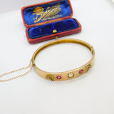 Victorian 9ct Rose Gold, Opal & Garnet Set Bangle Bracelet Antique c1880