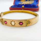 Victorian 9ct Rose Gold, Opal & Garnet Set Bangle Bracelet Antique c1880