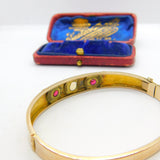 Victorian 9ct Rose Gold, Opal & Garnet Set Bangle Bracelet Antique c1880