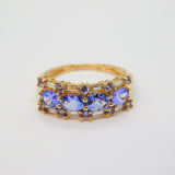 9ct Yellow Gold, Tanzanite & Spinel Set Dress Ring Vintage c1990 London